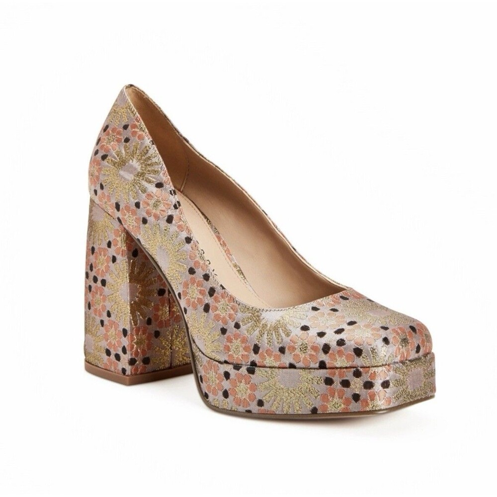 NEW Katy Perry Uplift Womens Size 6 Butterscotch & Gold Floral Platform Pump
